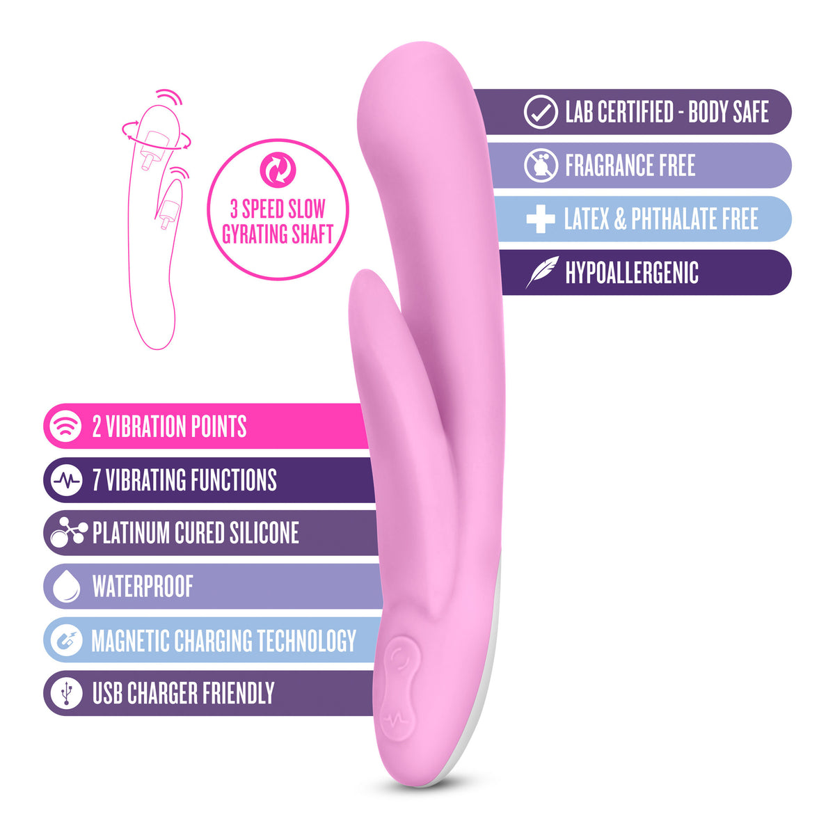Hop Cottontail Rabbit Vibrator with G-Spot and Clitoral Stimulator Pink VIBRATORS-RABBIT