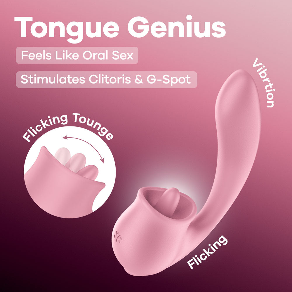 Satisfyer Tongue Genius – USB Rechargeable Flexible Silicone Clitoral and Insertable Vibrator Pink > Sex Toys For Ladies > Clitoral Vibrators and Stimulators Main image