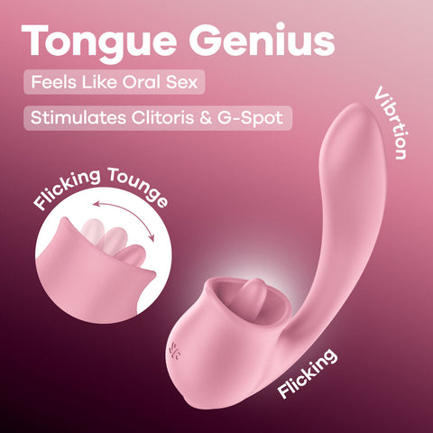 Satisfyer Tongue Genius – USB Rechargeable Flexible Silicone Clitoral and Insertable Vibrator Pink > Sex Toys For Ladies > Clitoral Vibrators and Stimulators