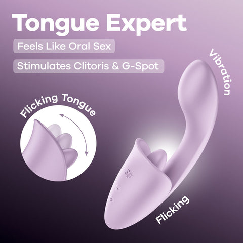 Satisfyer Tongue Expert (Violet) – USB Rechargeable 18 cm Silicone Vibrator Purple > Sex Toys For Ladies > Clitoral Vibrators and Stimulators