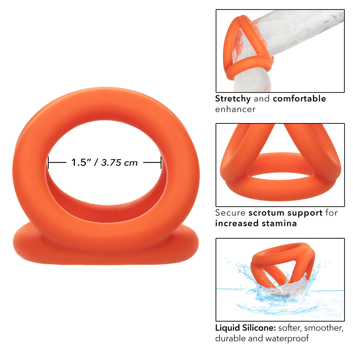 Alpha Liquid Silicone Tri-Ring Orange Ultra Stretchy Enhancer Ring > Cock Ring > Sling