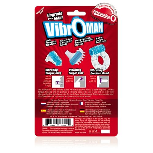 Screaming O Vibro Man Blue Disposable Vibrating Kit for Him Cock Rings Vibrating