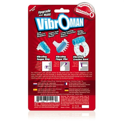 Screaming O Vibro Man Blue Disposable Vibrating Kit for Him Cock Rings Vibrating