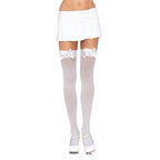 Leg Avenue Satin Bow Opaque Thigh High Stockings Queen Size White Curvy Size > Clothes > Hosiery > Stockings