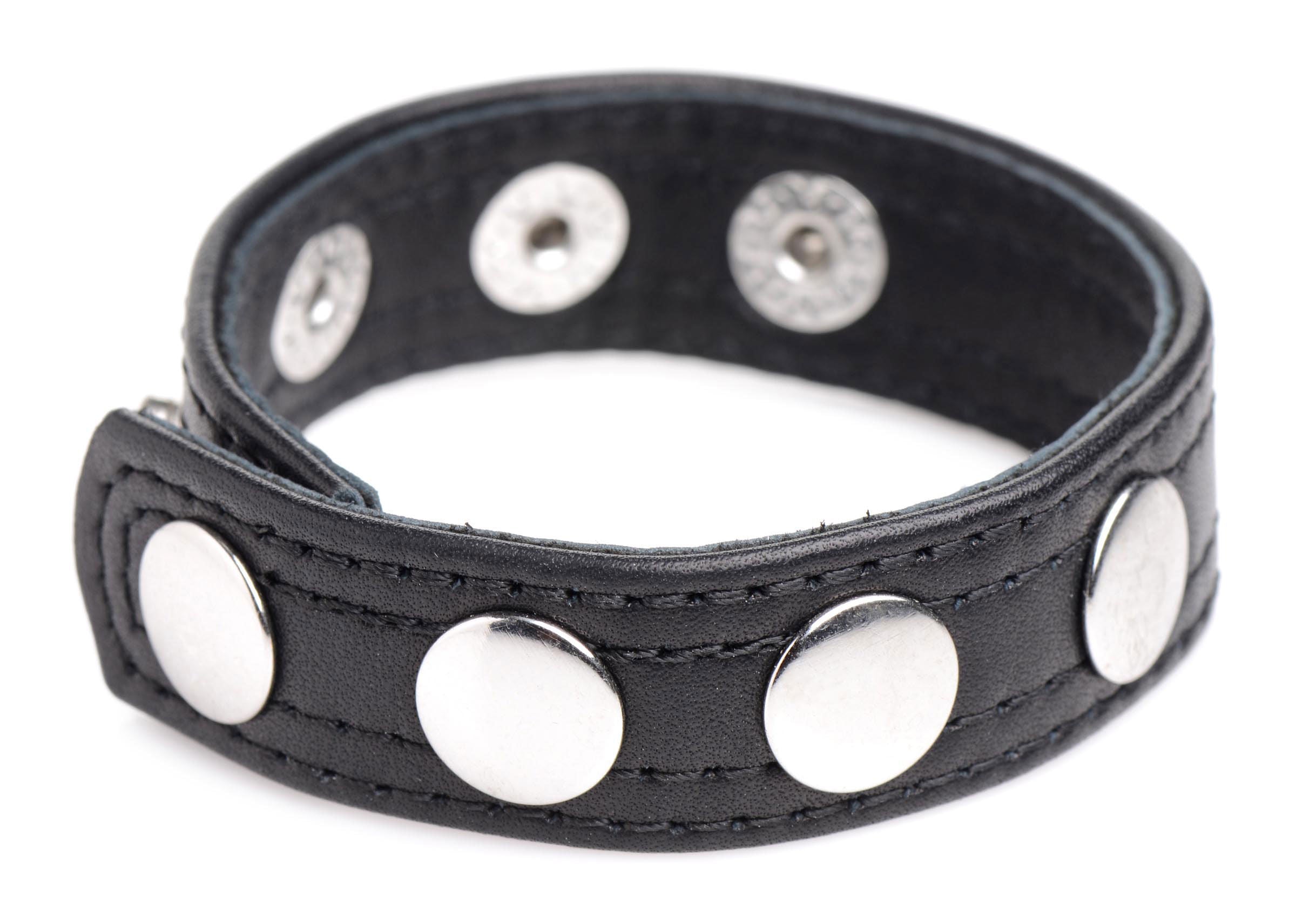 Leather Adjustable Speed Snap Cock Ring for Men Black Mens Leather