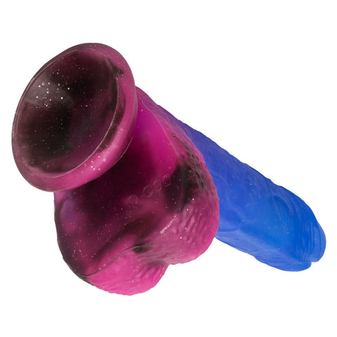 Naughty Bits Ombre Hombre Vibrating Dildo Blue to Pink Gradient with Glitter Finish and USB Rechargeable Dongs Neutral