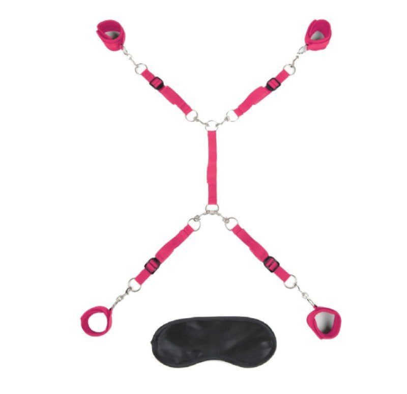 7-Piece Hot Pink Bed Spreader Bondage Set With Adjustable Cuffs
