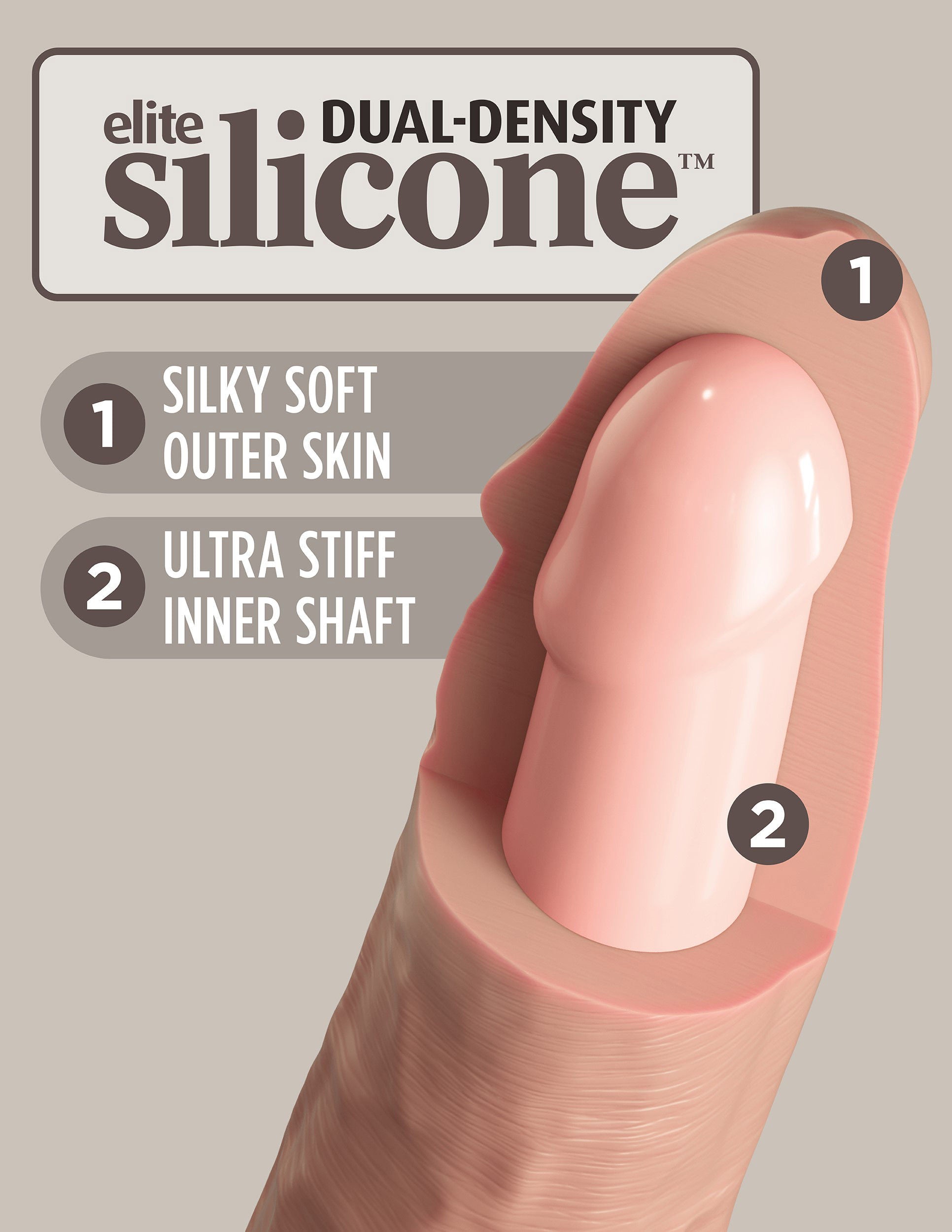 King Cock Elite 9 Inch Silicone Dual Density Realistic Dildo Beige Dongs Realistic
