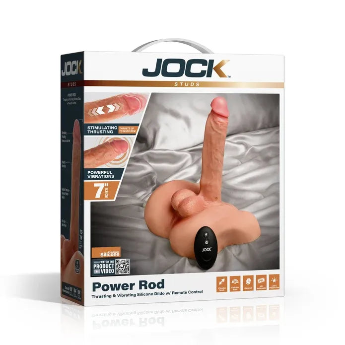 Jock Power Rod 7.6" Thrusting Vibrating Dildo With Remote Control Silicone Beige > Dildos > Thrusting Dildos Main image