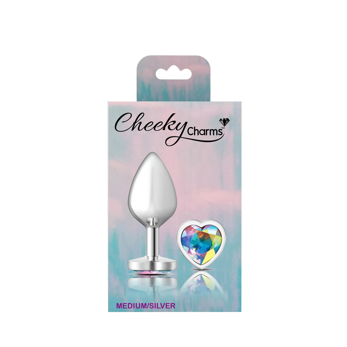 Cheeky Charms Silver Metal Butt Plug with Heart Clear Jewel Medium (8.03cm) > Anal Range > Jewel Butt Plugs