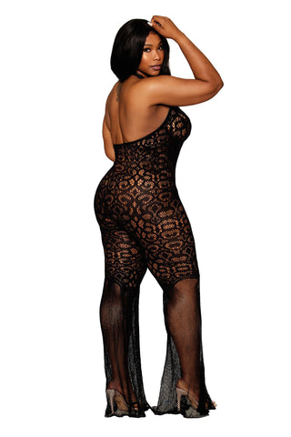 Flair Leg Bodystocking Black Queen Size – Seamless Lingerie Black Bodystocking