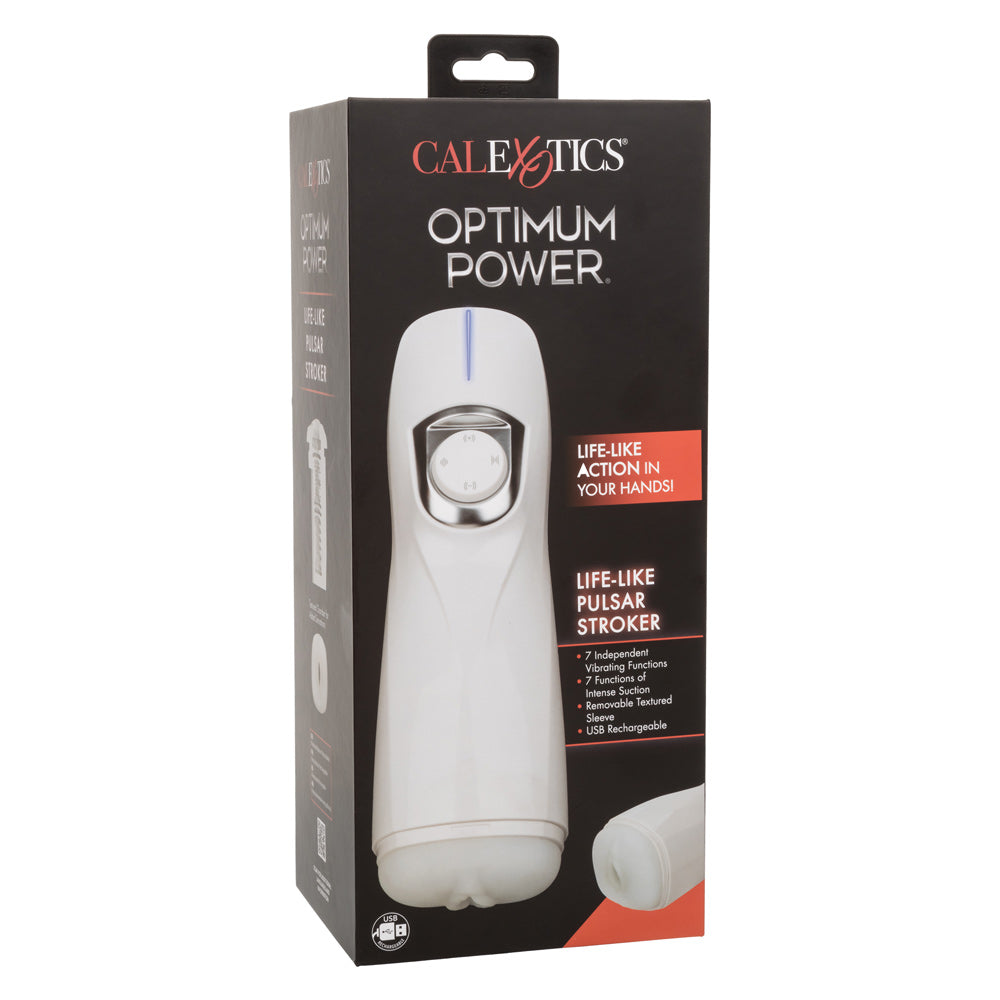Optimum Power Lifelike Pulsar Stroker Rechargeable White Male Masturbator with Vibration and Suction Functions Strokers - Auto