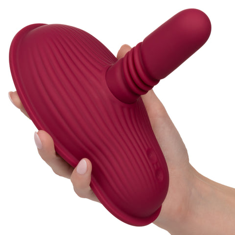 Dual Rider Remote Control Thrust and Grind Waterproof Rechargeable Silicone Massager in Burgundy Vibrating Pads