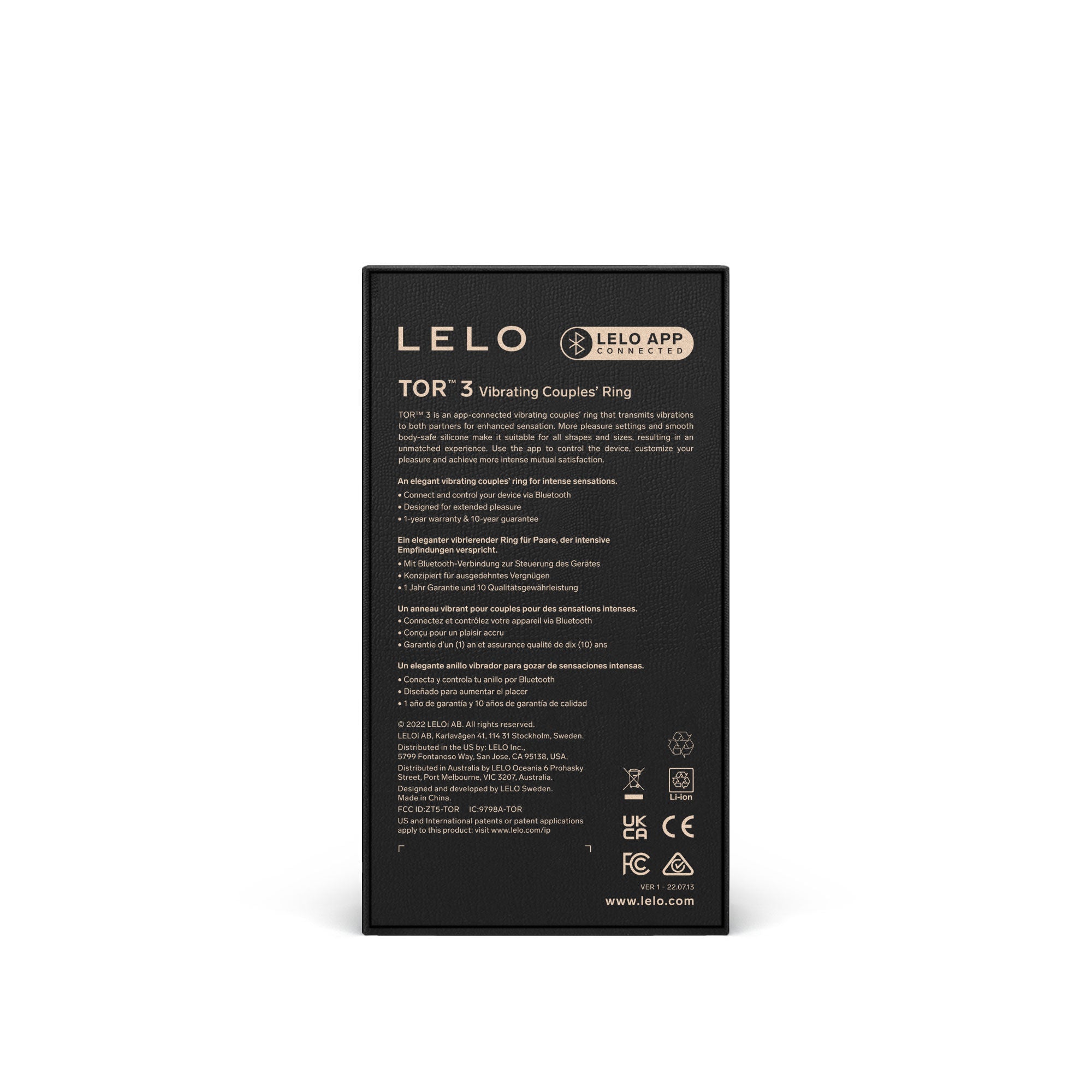 Lelo Tor 3 App Controlled Vibrating Cockring for Couples Black Cock Rings Vibrating