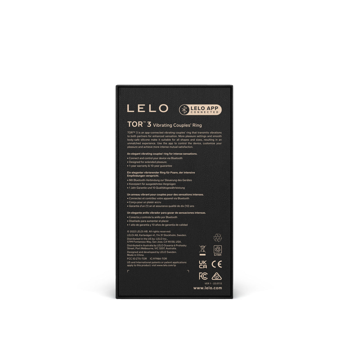 Lelo Tor 3 App Controlled Vibrating Cockring for Couples Black Cock Rings Vibrating