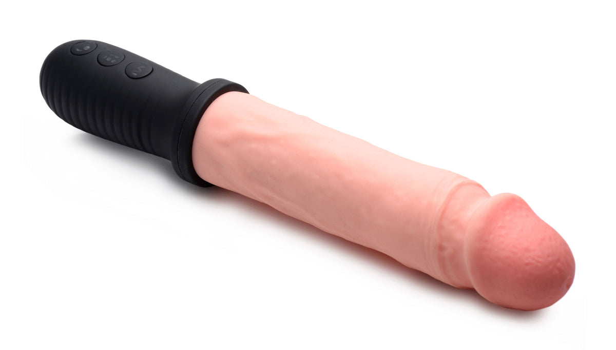 Auto Thrusting Vibrating Realistic Dildo with Handle Flesh Tone Beige DONGS Vibrating