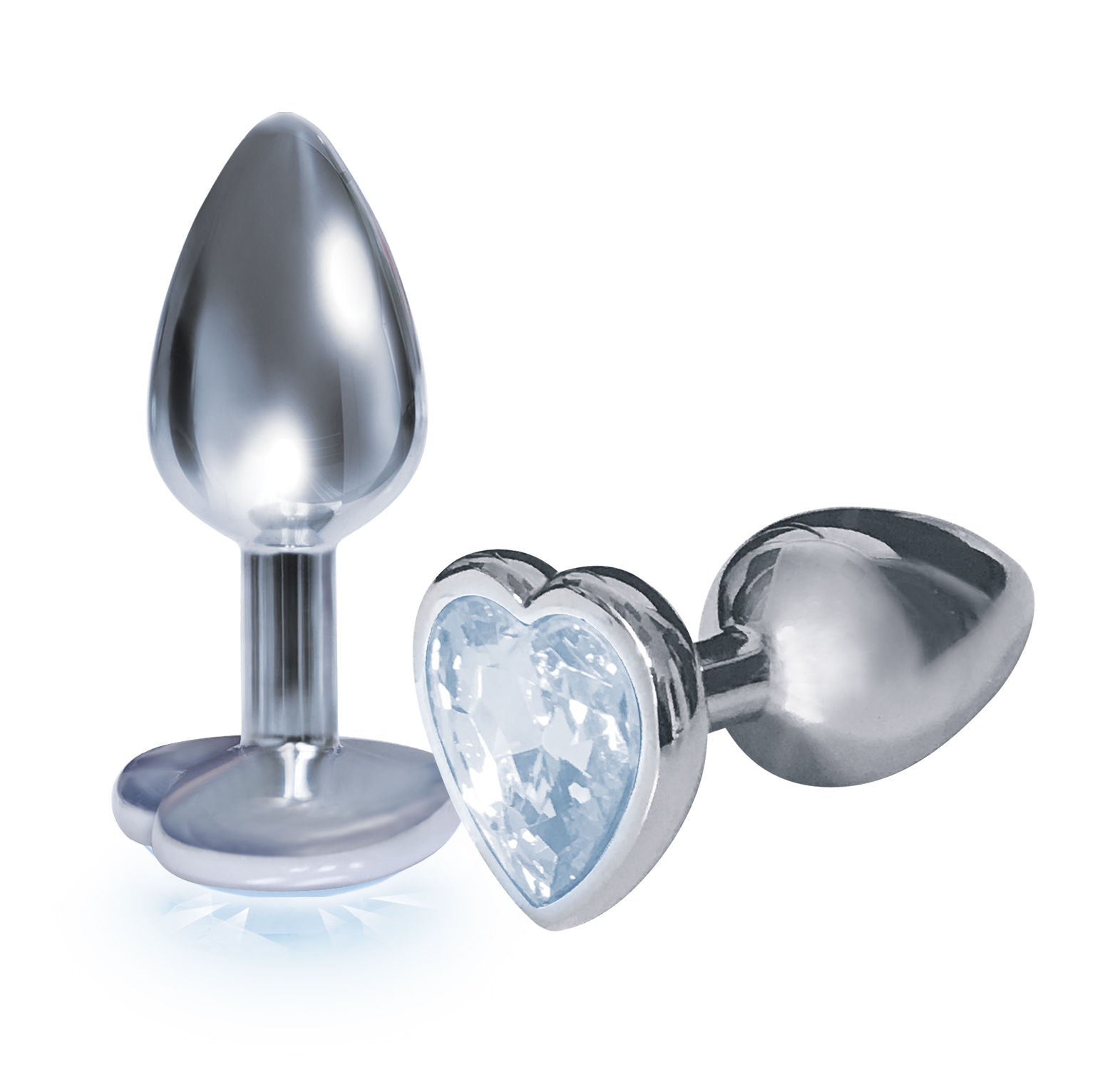 Silver Heart Bejeweled Stainless Steel Starter Anal Plug Clear|Silver > Anal Range > Jewel Butt Plugs