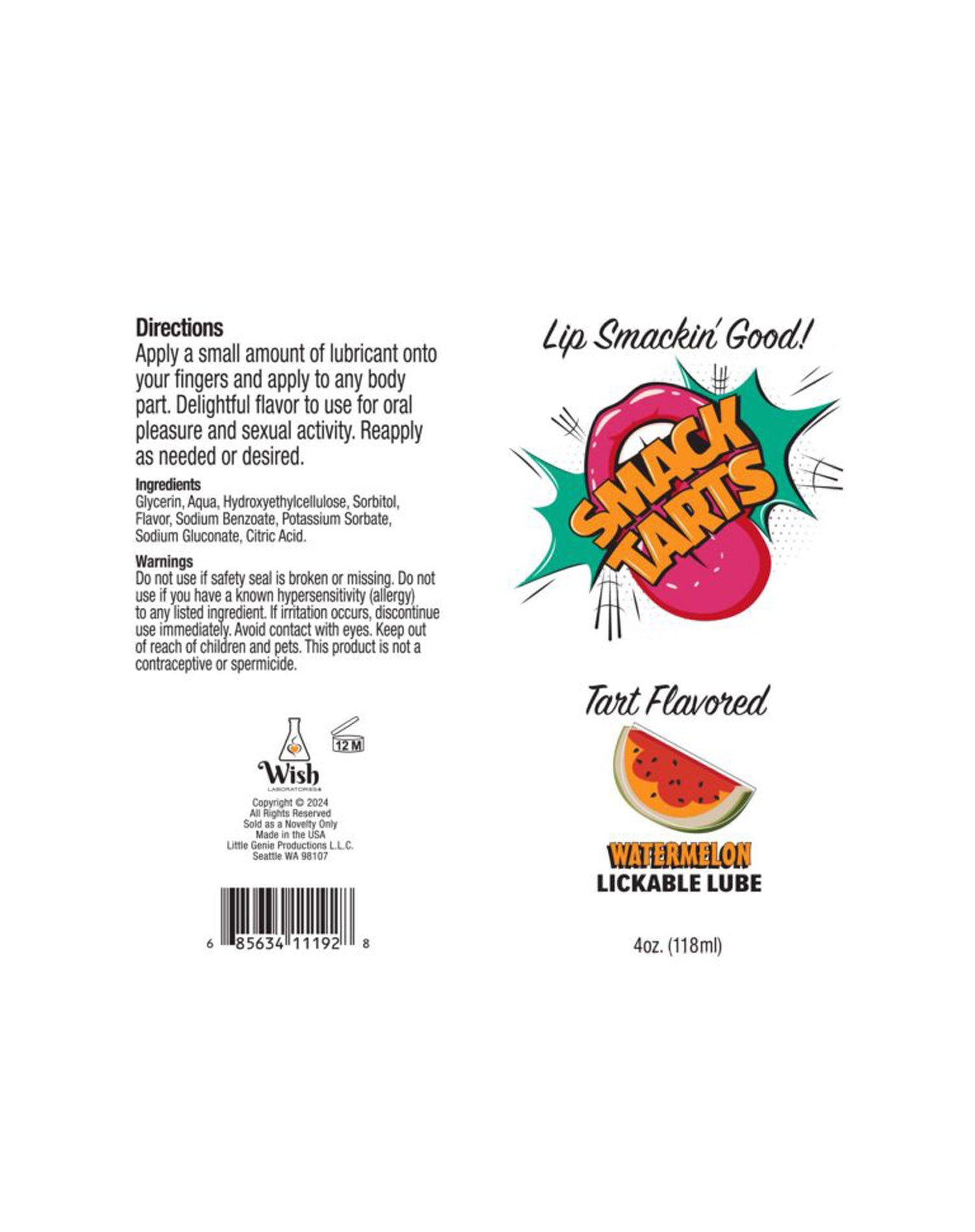 Smack Tarts Sour Watermelon Flavored Lubricant 120 ml Tube Flavoured Lube