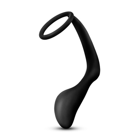 Anal Adventures Platinum Silicone Cock Ring Plug for Men Black Prostate Tools
