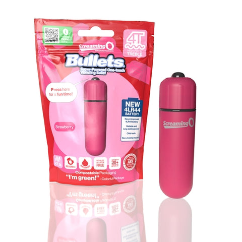 Screaming O 4T Bullet Strawberry Waterproof Vibrating Bullet with 5 Speeds and Pulse Mode Pink BULLETS