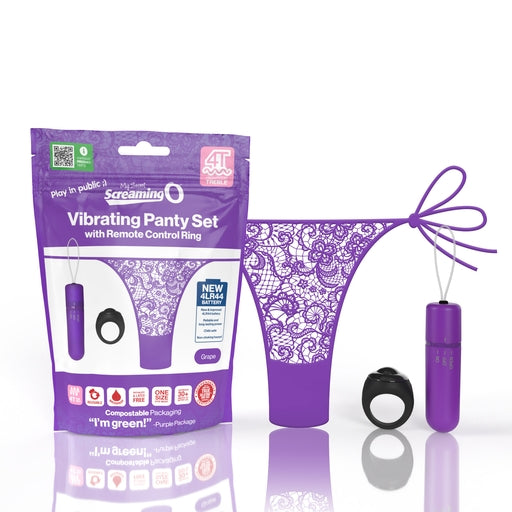 My Secret Screaming O 4T Panty Vibe Grape with Remote Control and Lace Side-Tie Panty Purple BULLETS