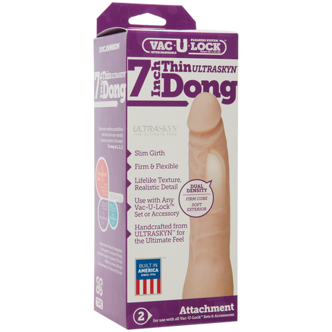 Vac-U-Lock 7 Inch Ultraskyn Thin Dong Vanilla Realistic Toy > Dildos > Slim Dildos