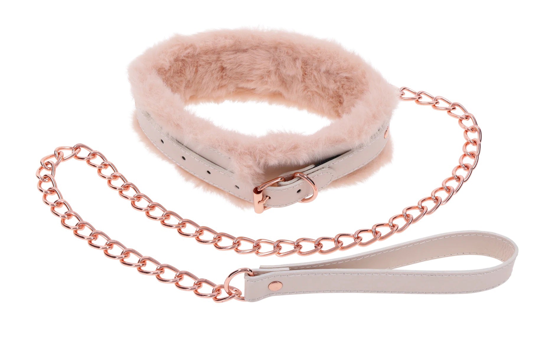 Peach Faux Fur Collar And Leash Set With Rose Gold Luxury > Bondage Gear > Collars