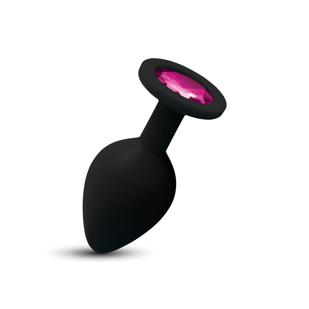 Gemma 3.16 Inch Pink Gem Black Silicone Plug – Medium Butt Plug > Anal Range > Jewel Butt Plugs