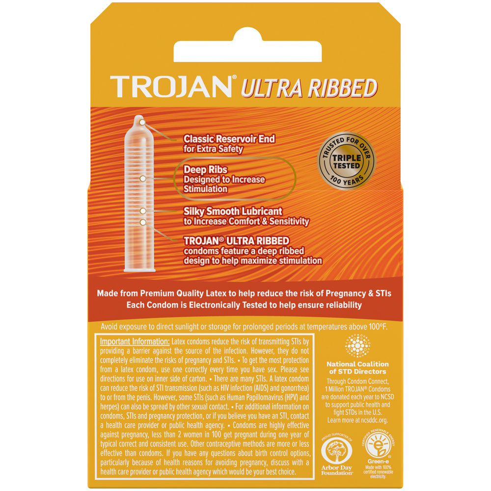 Trojan Stimulations Ultra Ribbed Lubricated Condoms - 3 Pack > Essentials > Condoms > Non-Latex