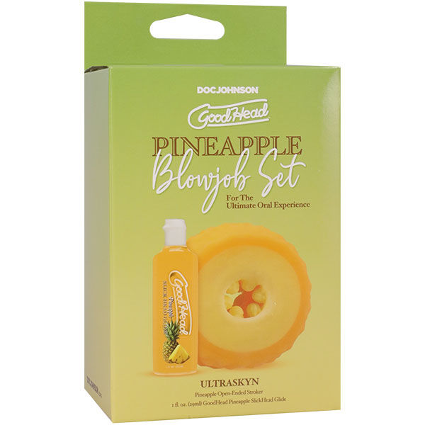 Goodhead Pineapple Blowjob Set – Textured ULTRASKYN Open-Ended Stroker Yellow > Sex Toys For Men > Masturbators > Manual