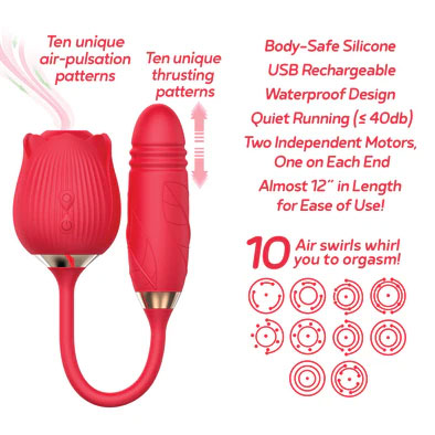 Wild Rose Suction Thruster (Red) – Dual-Ended Vibrator Toy > Sex Toys For Ladies > Rose Stimulators