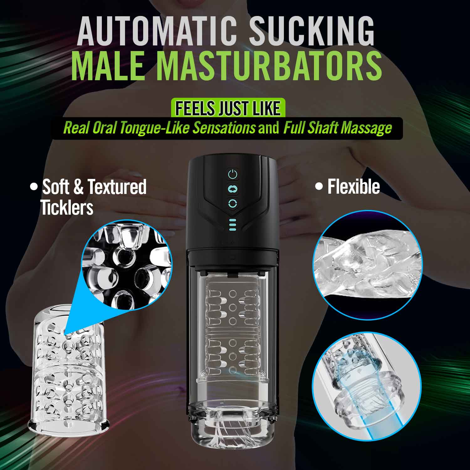 M for Men Whirlwind Pro Black Rechargeable Male Masturbator Strokers - Auto