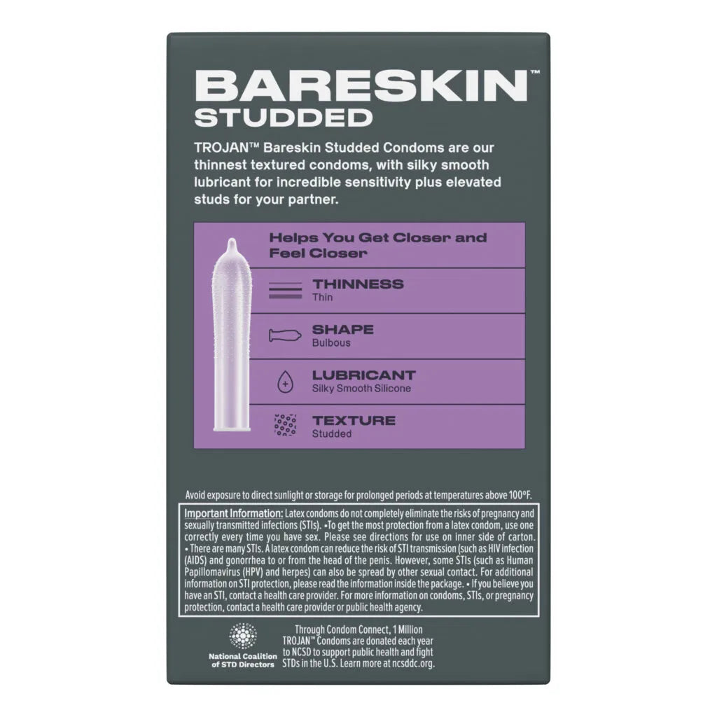Trojan Studded Bareskin Lubricated Condoms 10 Pack > Essentials > Condoms