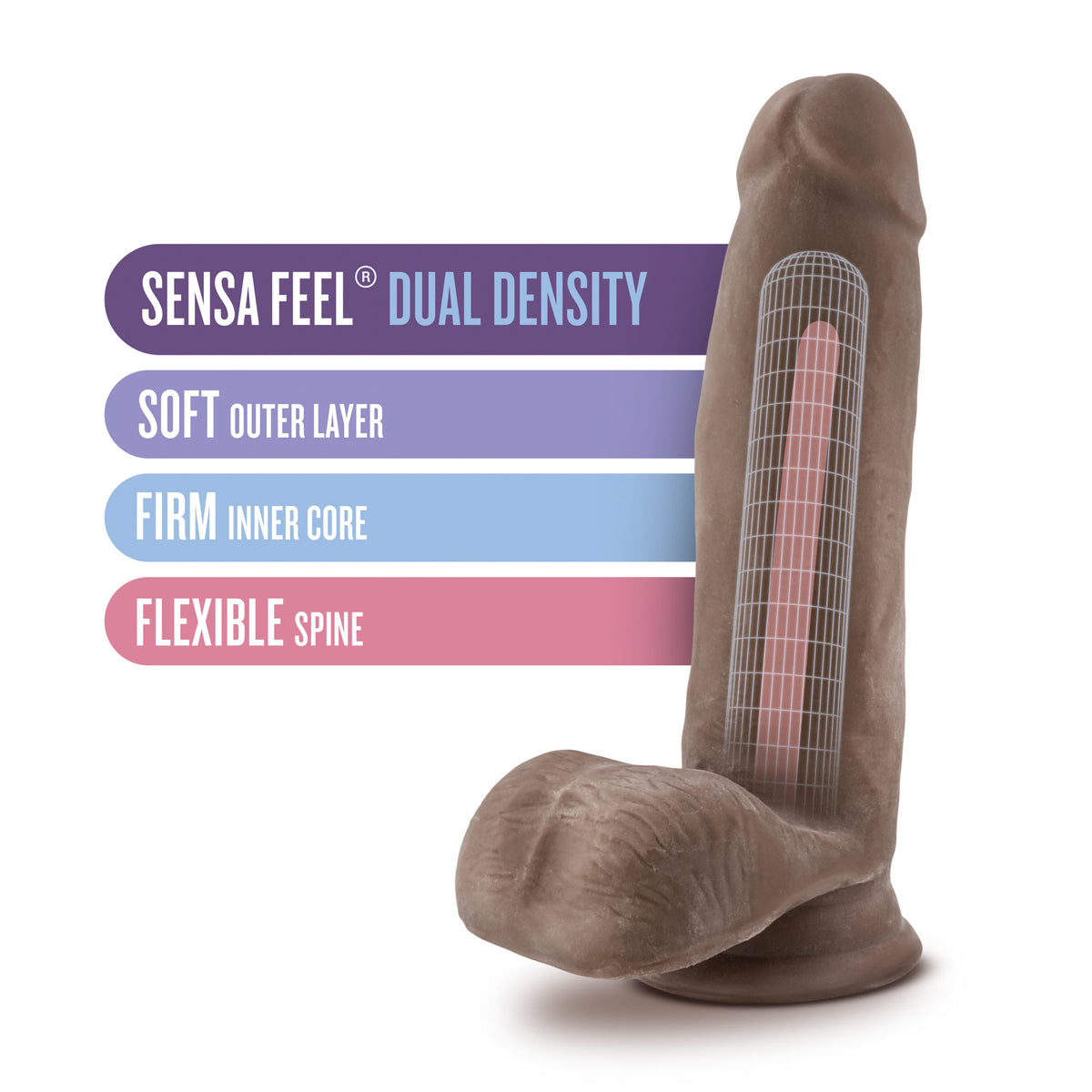 Blush Novelties Au Naturel Sensa Feel (Chocolate) – 7 Inch Dildo > Dildos > Realistic Dildos