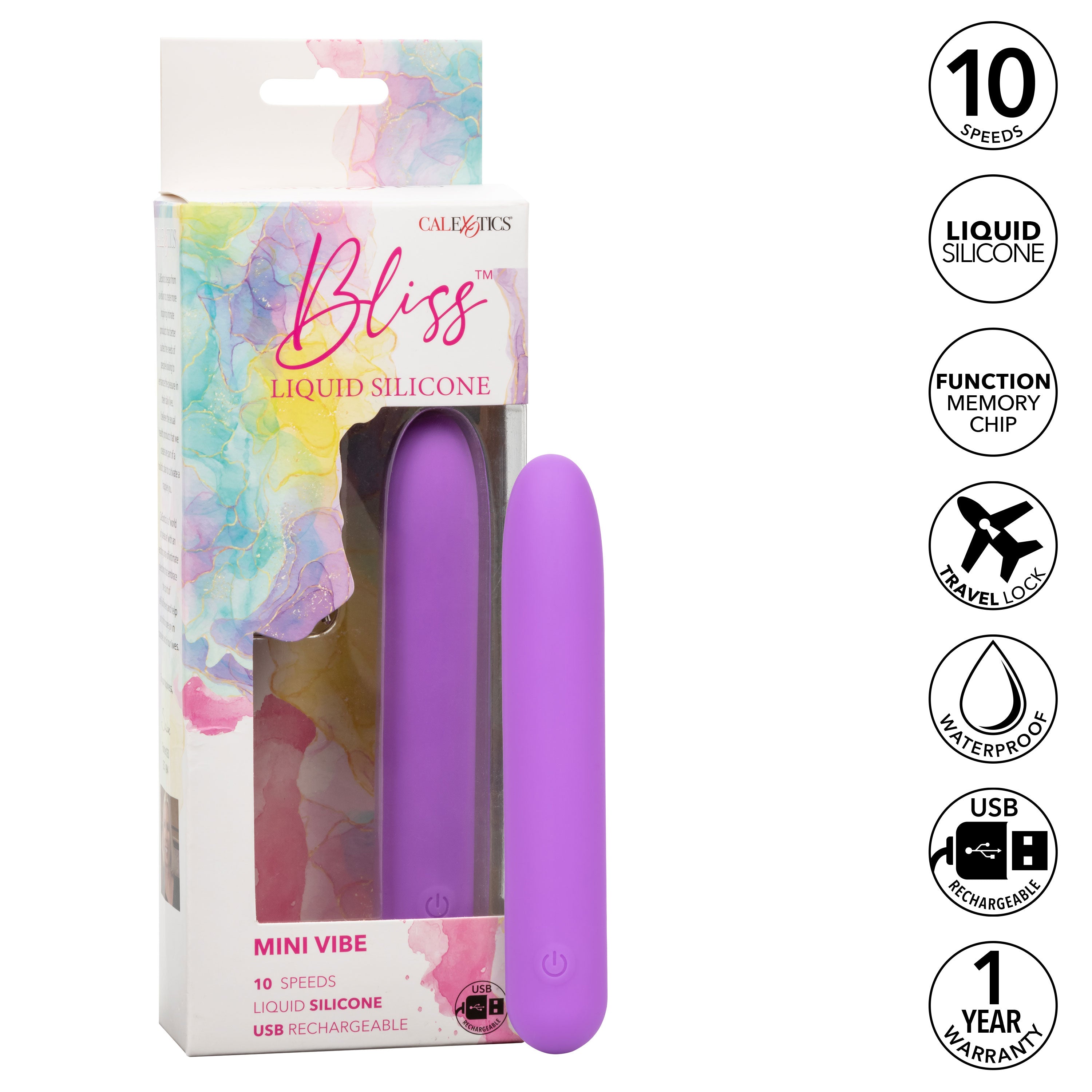 Bliss Liquid Silicone Mini Vibe Purple Rechargeable 10-Speed 4-Inch Vibrator Purple BULLETS