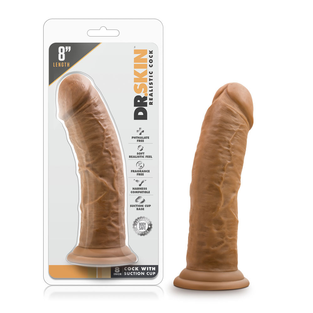 Dr Skin 8 Inch Realistic Dildo With Suction Cup Mocha Color Brown Dongs Realistic
