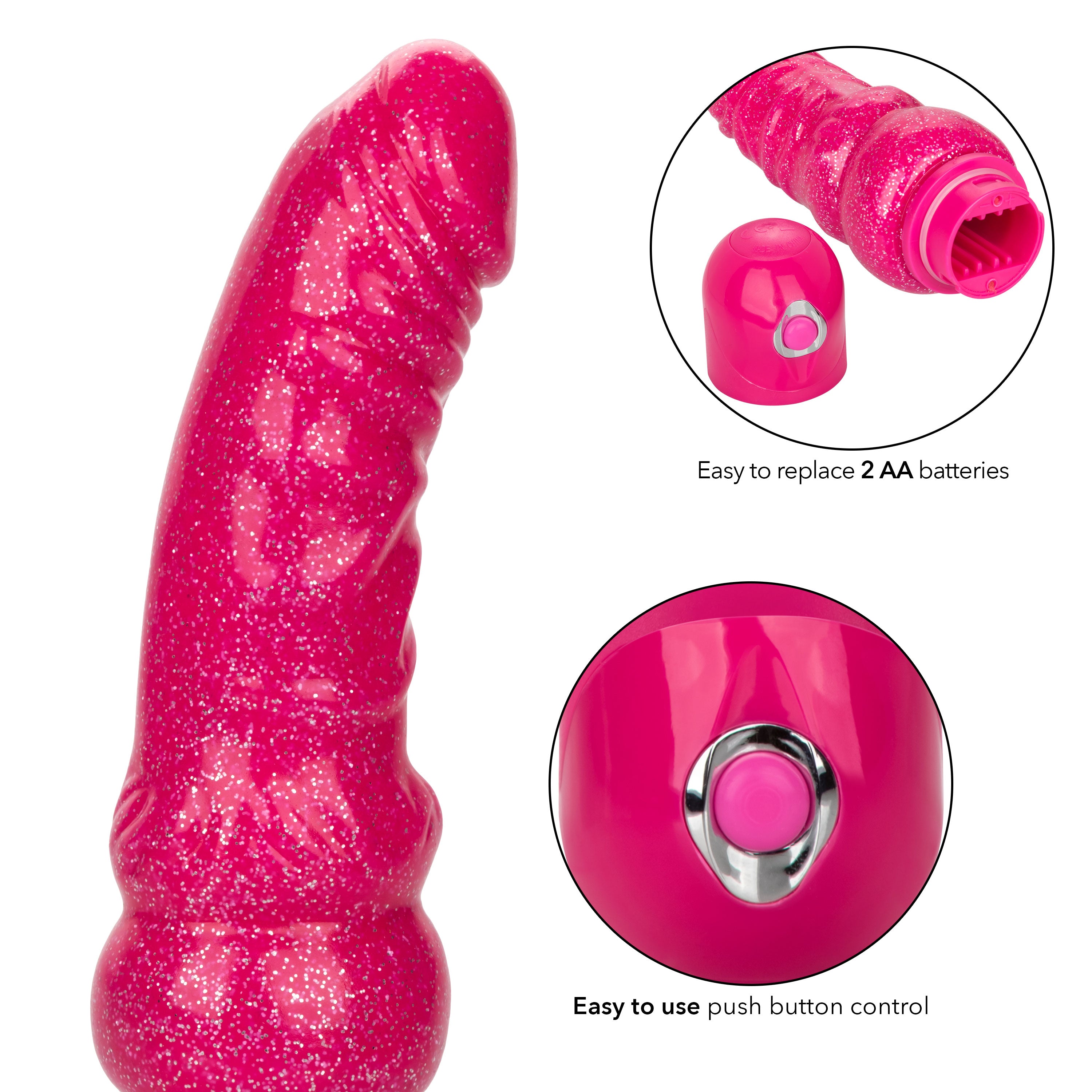 Naughty Bits Lady Boner Bendable Personal Vibrator Pink Glitter 10 Function Waterproof Vibrators