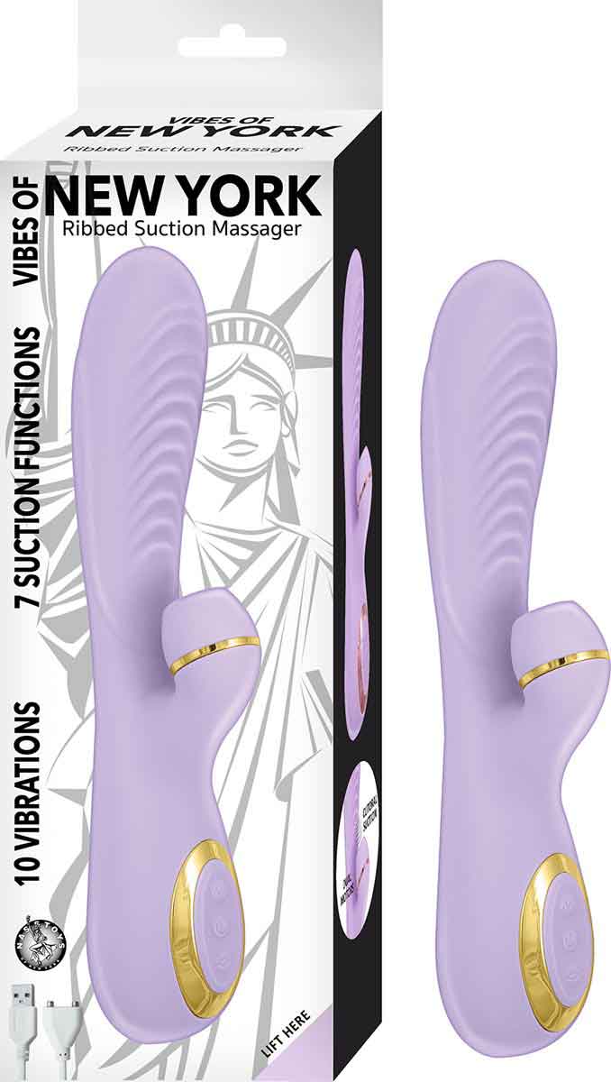 Vibes Of New York Ribbed Rechargeable Clitoral Massager Lavender Purple VIBRATORS-RABBIT-MULTI