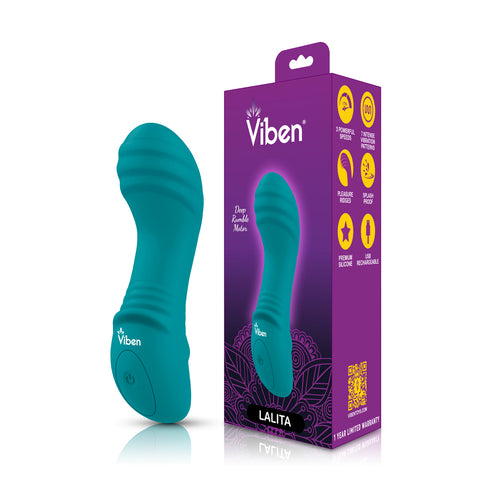 Lalita Mini G-Spot Vibrator with Pleasure Ridges Ocean Blue BULLETS
