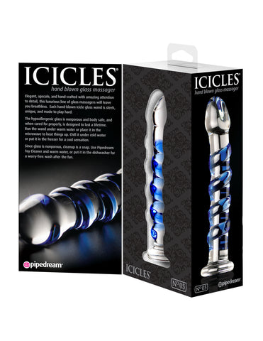 Icicles No 5 Clear Blue Glass Adult Massager Handcrafted Toy > Sex Toys > Glass