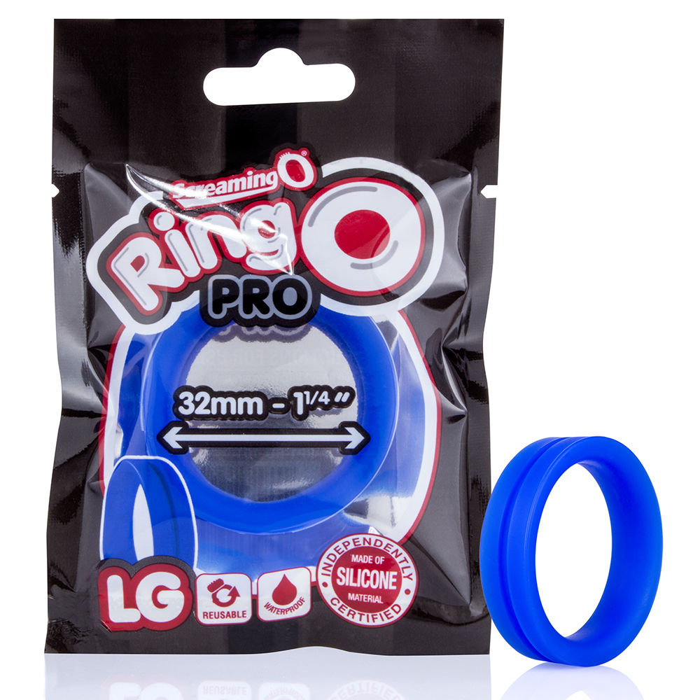 RingO Pro Large Black Silicone Erection Enhancement Ring Blue COCK RINGS
