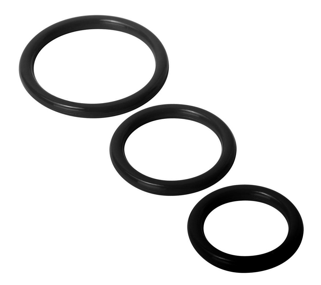 Trinity Silicone Cock Rings Set with Three Sizes in Black Black COCK RING Set