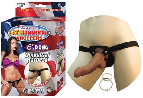 Realistic 6.5-Inch Curved Dong with Universal Strap-On Harness Brown Harnesses & Strap-Ons