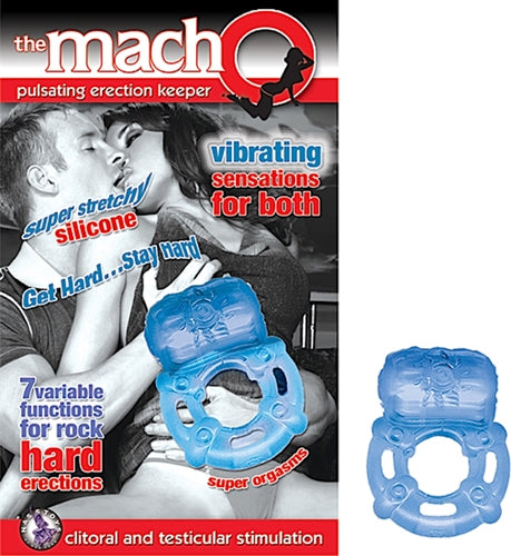 Macho Pulsating Silicone Cock Ring with Seven Vibration Modes Blue > Cock Ring > Vibrating
