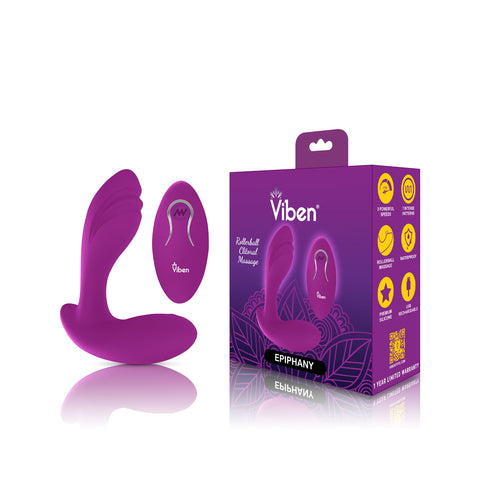 Viben Epiphany Rollerball Dual-Stim Massager w Remote Berry Finger Stimulator