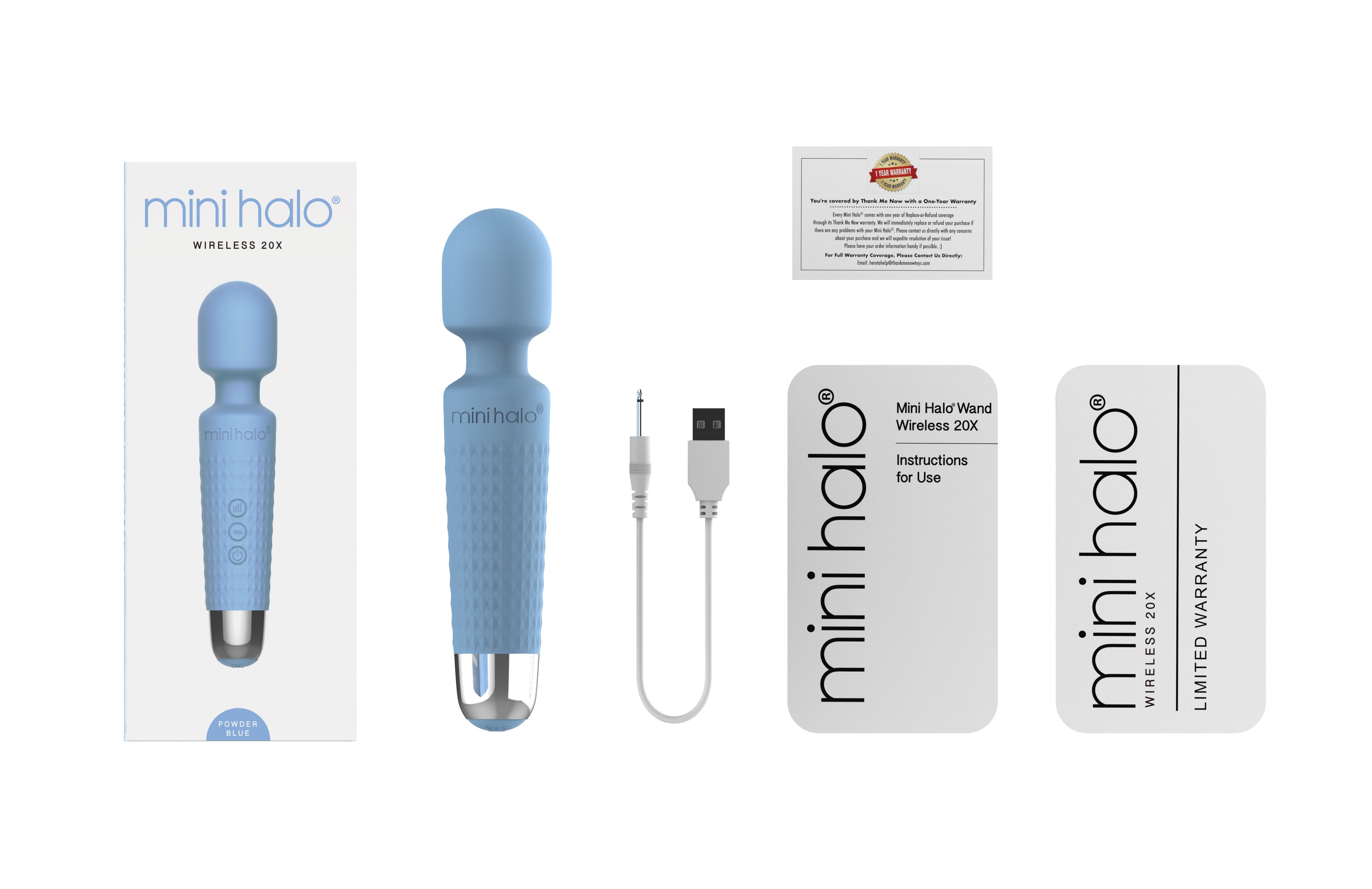 Shibari Mini Wand Halo (Powder Blue) – Powerful Wand Massager with 20 Vibration Patterns and Bendable Neck > Sex Toys > Mini Massagers