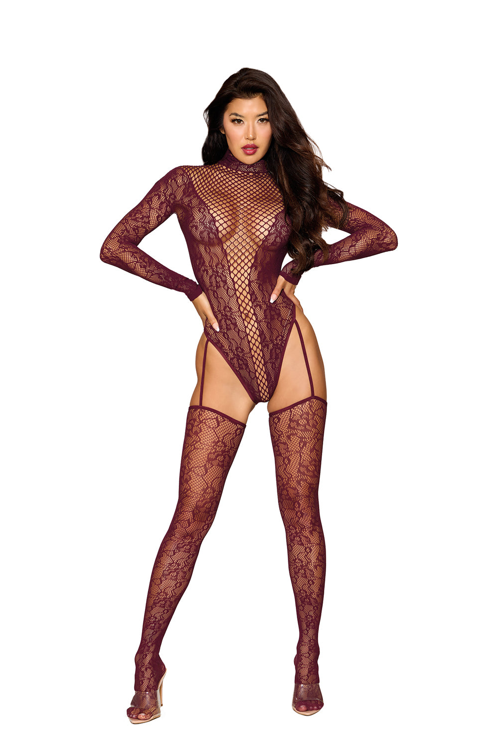 Dreamgirl Basic Fishnet Pantyhose in Black Burgundy One Size Hosiery