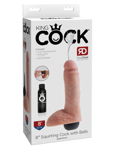 King Cock 8 Inch Squirting Realistic Dildo with Balls Light Dongs Squirting