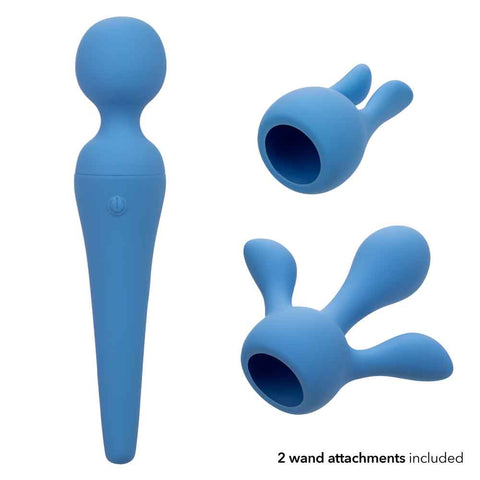 Couture Collection™ Body Wand Kit Blue Silicone USB Rechargeable Waterproof with Dual and Triple Teaser Attachments Electric Massager