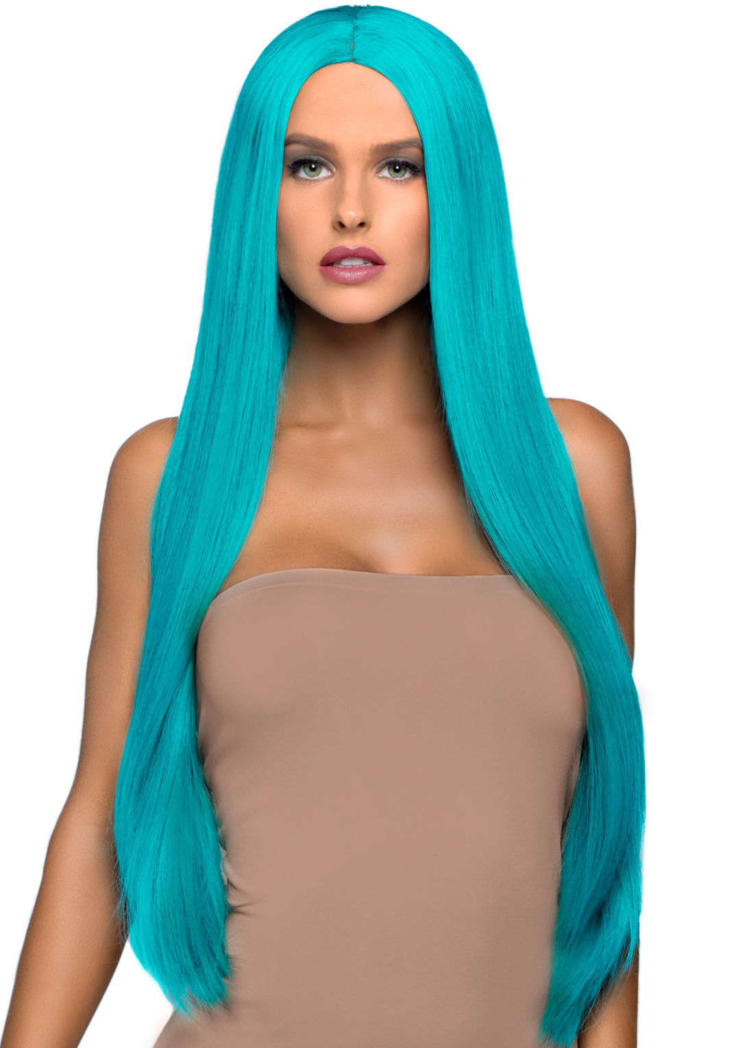 33 Inch Long Straight Center Part Synthetic Wig Raspberry Blue Wigs